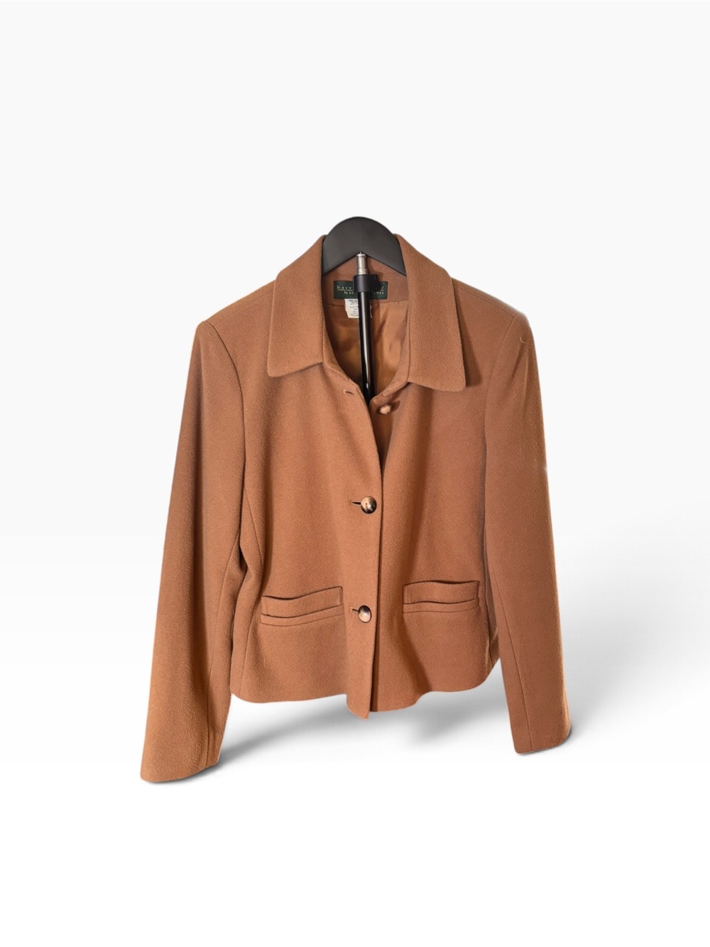 Harve Benard Tan/Camel Cropped Wool-Blend Blazer
